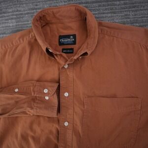 EverGreen Chino Shirt Men Brown Button Down Long Sleeve Pocket‎ Vintage Small